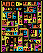 Vibrant Alphabetical Neon Collage Rug