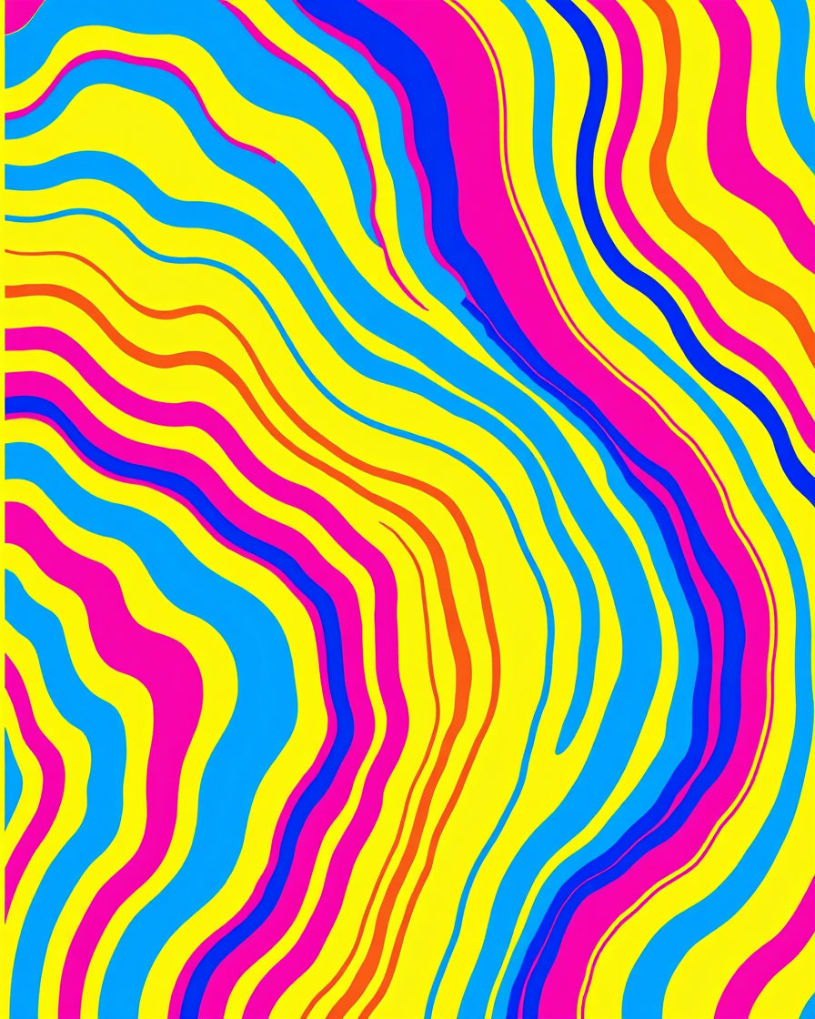 Vibrant Yellow Blue Pink Swirled Lines Rug