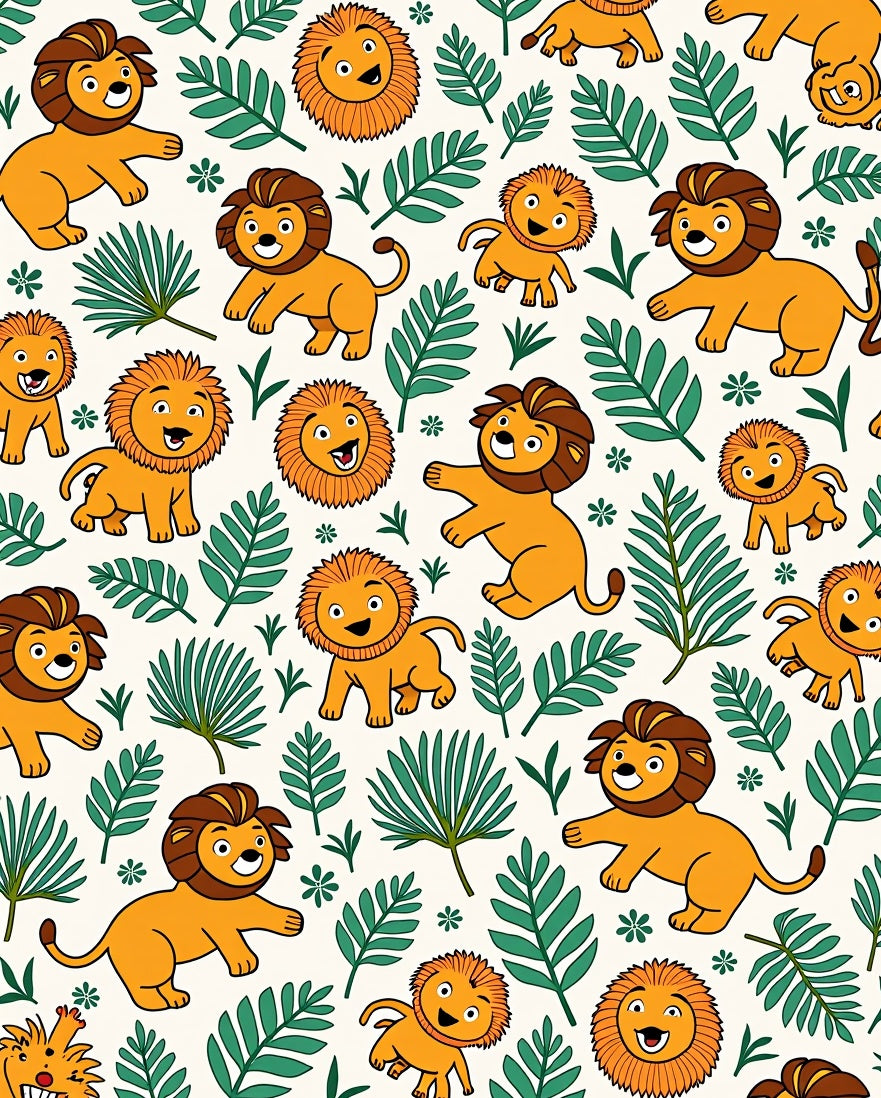 Playful Lion Jungle Leafy Creatures Rug