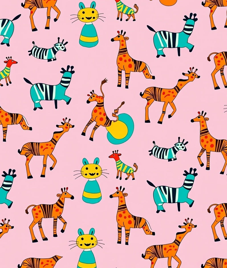 Whimsical Safari Animals Orange Giraffe Teal Zebra Rug
