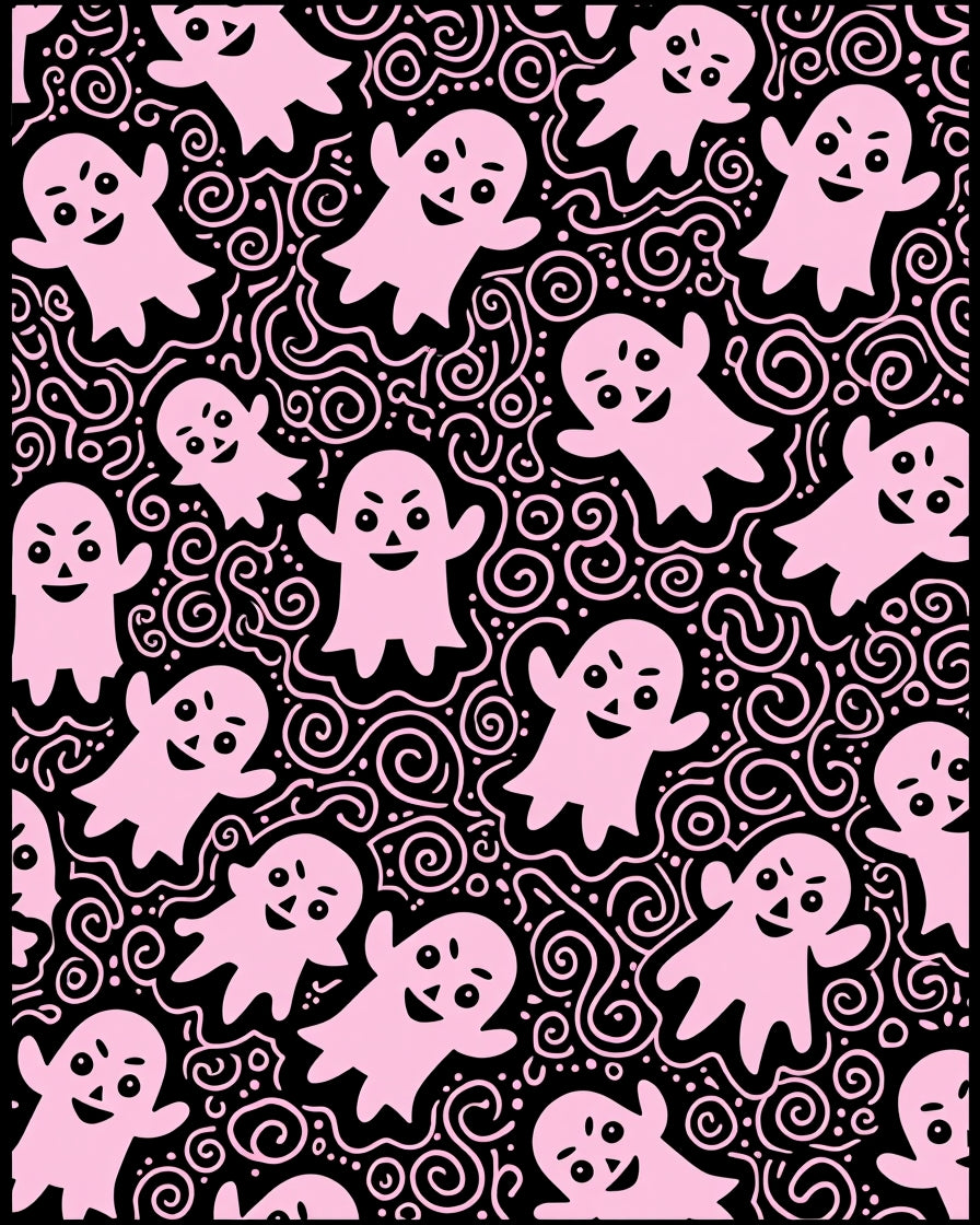 Pink Happy Ghost Swirl Halloween Rug