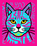 Vivid Cyan Pink Feline Abstract Rug