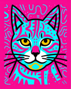 Vivid Cyan Pink Feline Abstract Rug