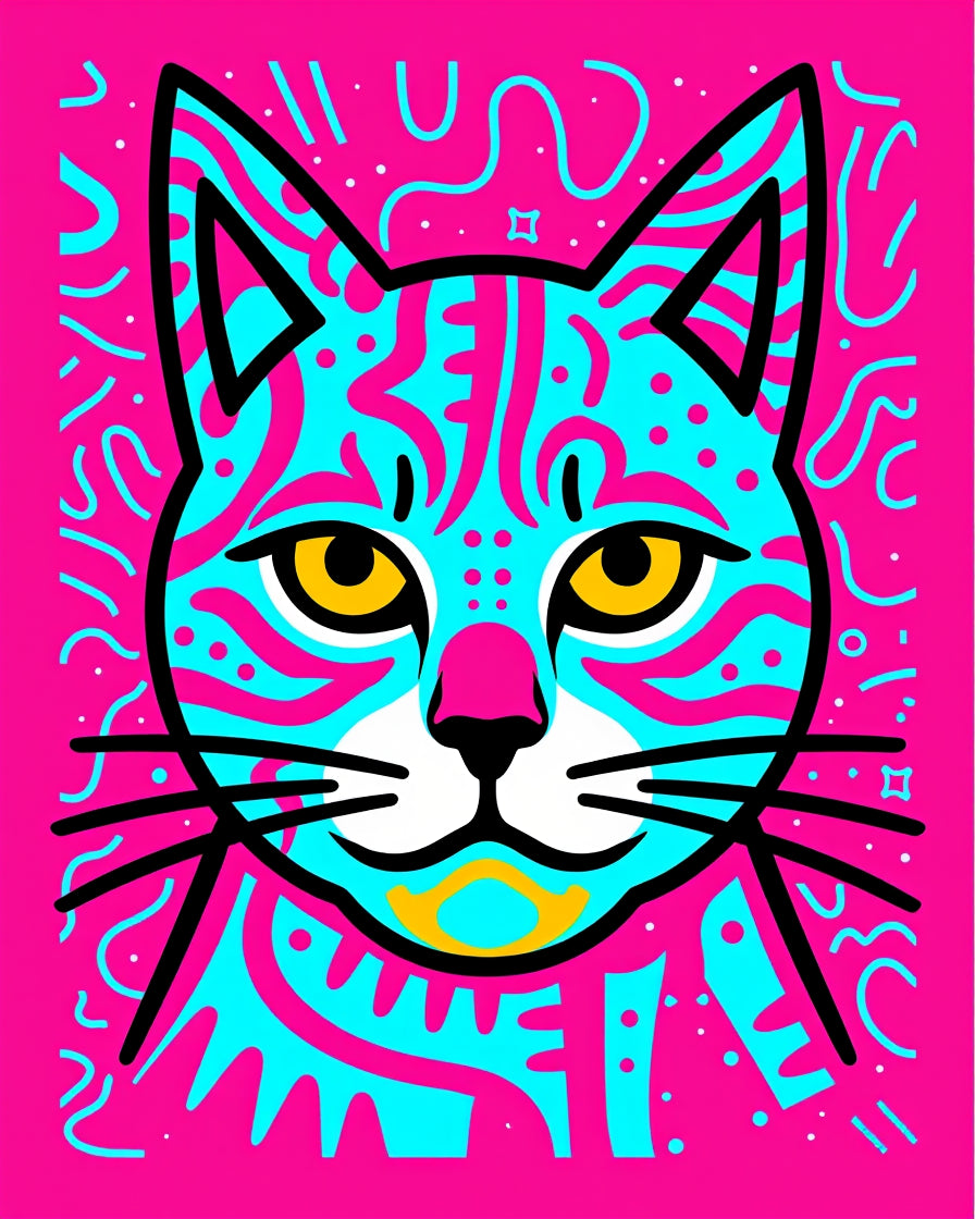 Vivid Cyan Pink Feline Abstract Rug