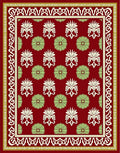 Crimson Cream Green Floral Border Rug