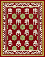 Crimson Cream Green Floral Border Rug