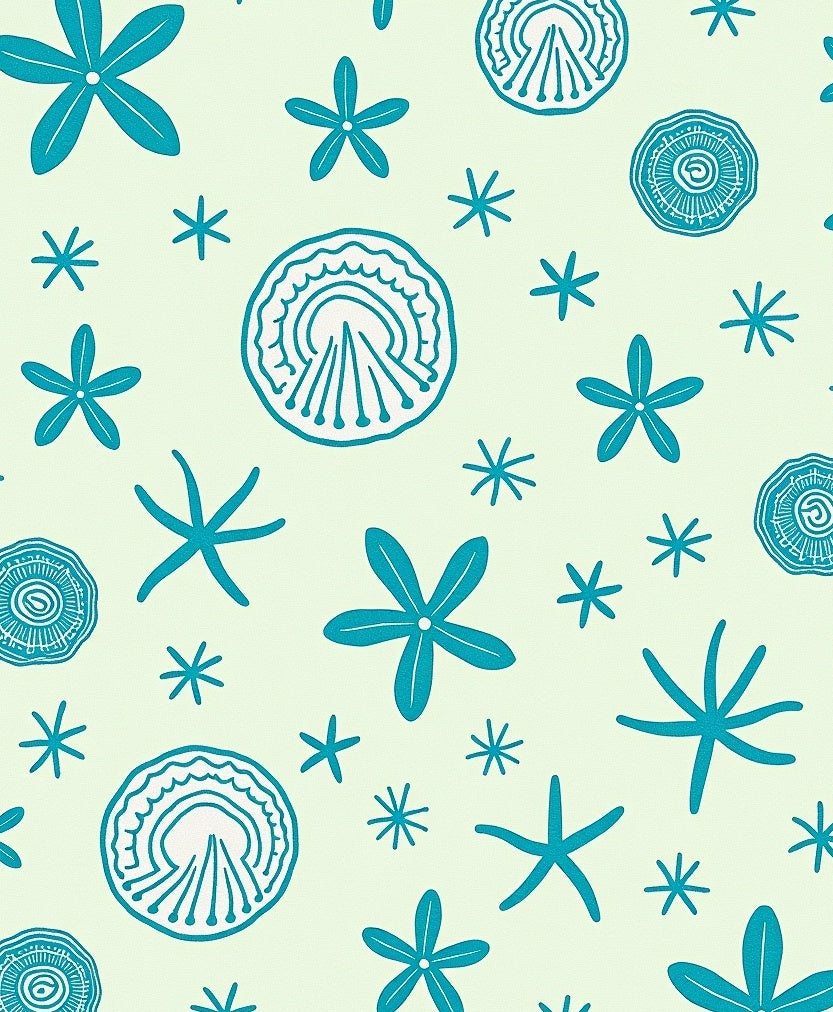 Teal Starfish and Shells Field Rug