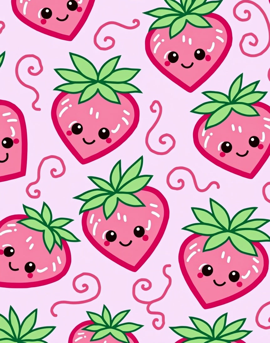 Kawaii Pink Strawberry Swirls Rug