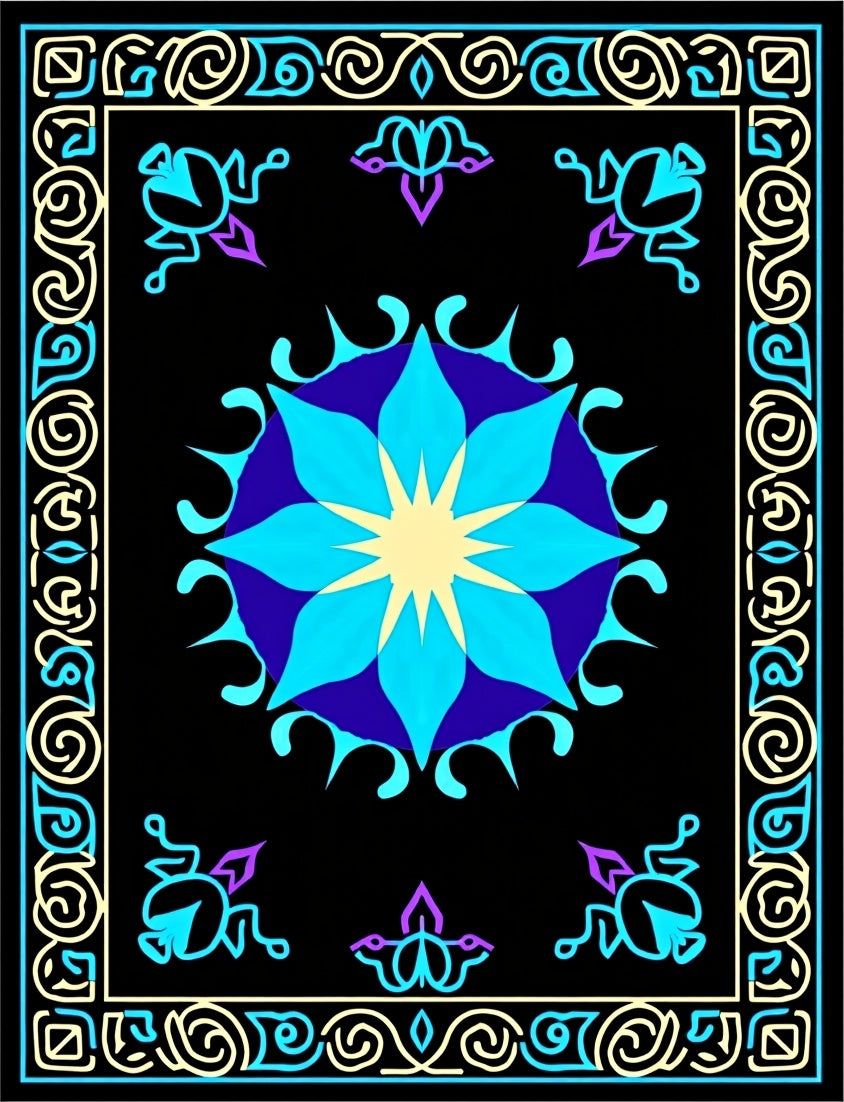 Vibrant Blue Neon Floral Medallion Rug