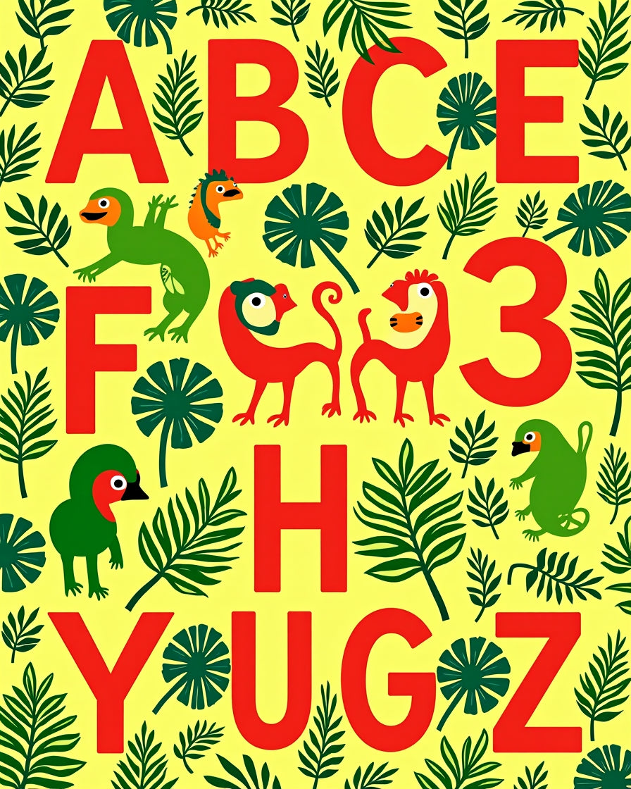 Bold Red Alphabet Jungle Animals Rug