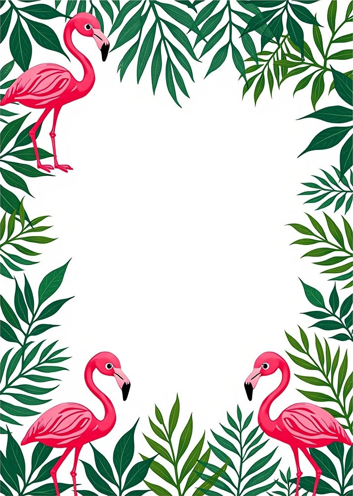 Pink Flamingos with Green Tropical Leaves Rug