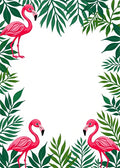 Pink Flamingos with Green Tropical Leaves Rug