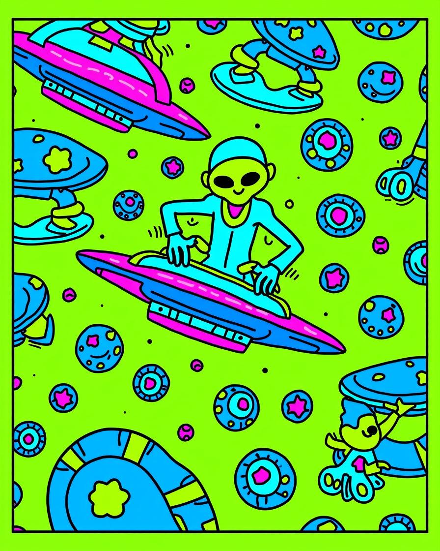 Alien Groovy Spacecraft Neon Explosion Rug