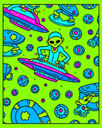 Alien Groovy Spacecraft Neon Explosion Rug