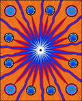 Vibrant Red Blue Sunburst Medallions Rug