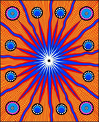 Vibrant Red Blue Sunburst Medallions Rug