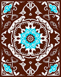 Brown White Cyan Floral Medallion Rug