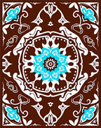 Brown White Cyan Floral Medallion Rug