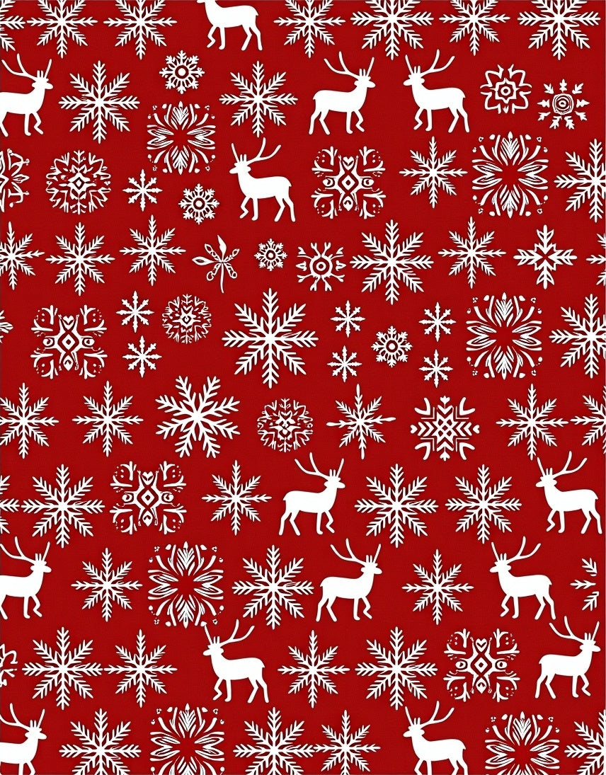 Red White Reindeer Snowflake Repeat Rug