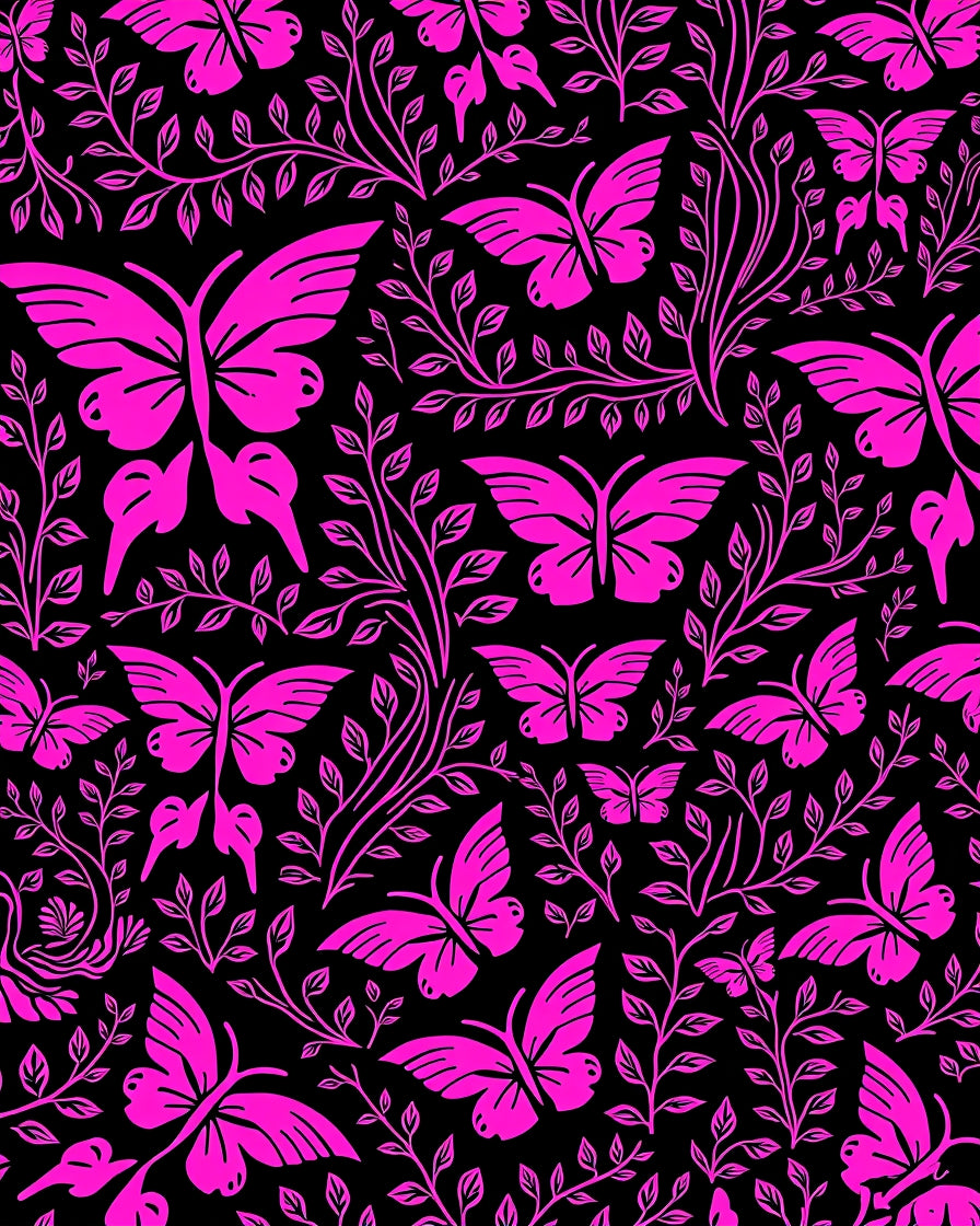 Bright Pink Butterfly Garden Vine Rug