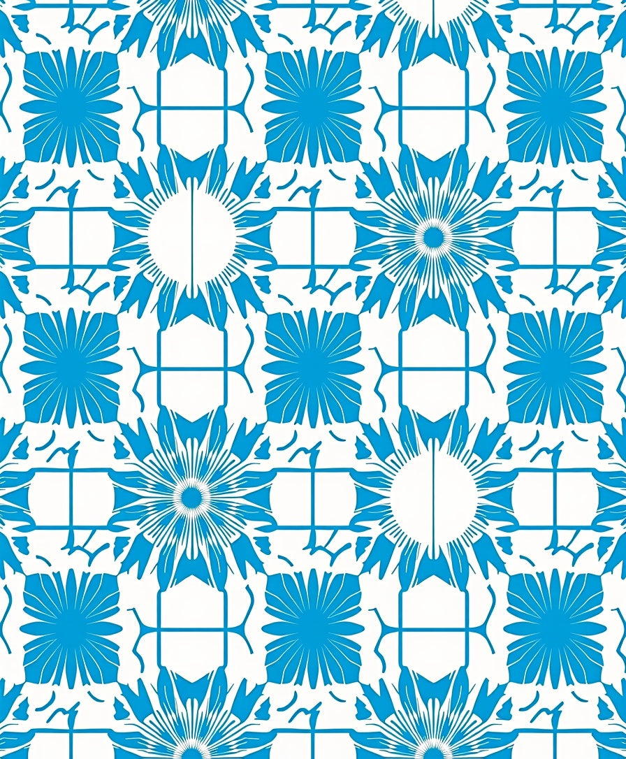Vivid Blue Sunburst Grid Rug