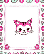 Cute Pink Kitty Flower Border Rug