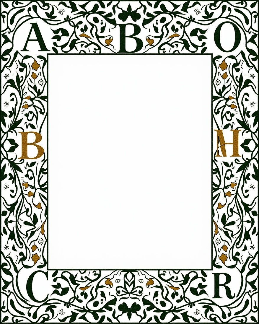 Ornate Green Gold Leaf Border Rug