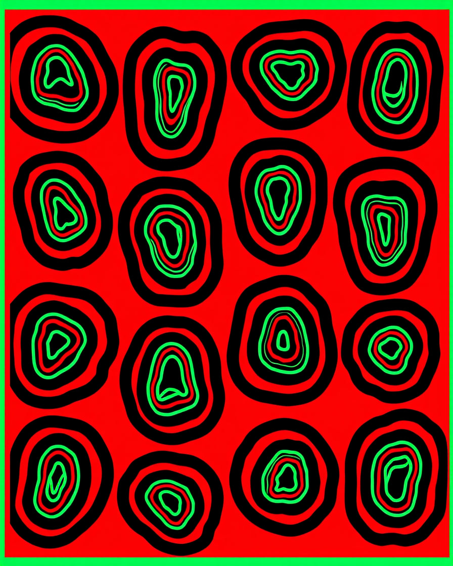 Red Abstract Organic Multi-Ring Rug
