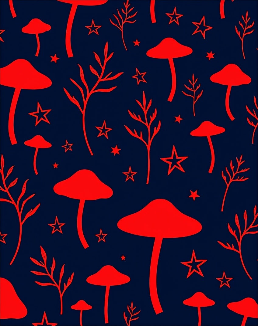 Crimson Mushroom And Star Garden Rug