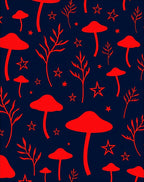 Crimson Mushroom And Star Garden Rug
