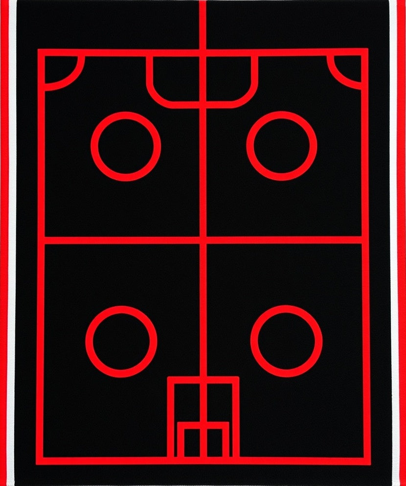 Bold Black Red Geometric Abstraction Rug