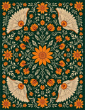 Emerald Orange Floral Winged Medallion Rug
