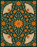 Emerald Orange Floral Winged Medallion Rug