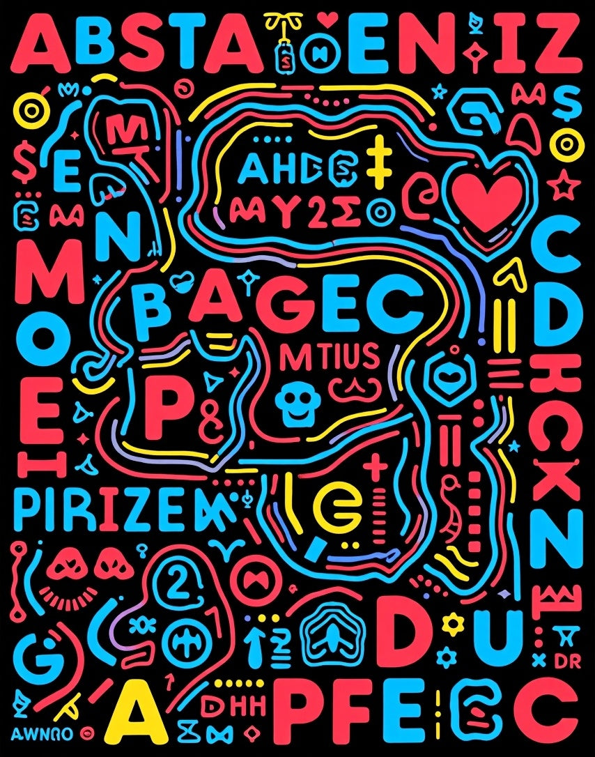 Abstract Alphabet Collage Bright Colors Rug