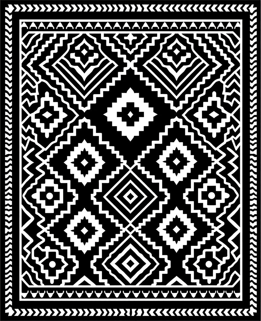 Bold Black Geometric Diamond Tribal Rug