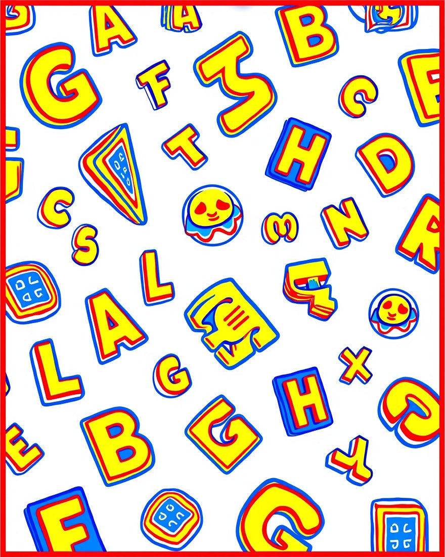 Yellow Blue Red Alphabet Collage Rug