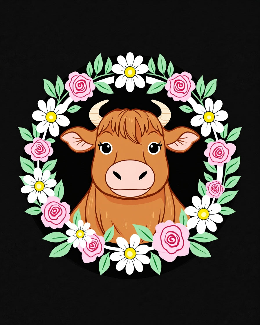 Brown Cow Floral Wreath Cute Art Rug