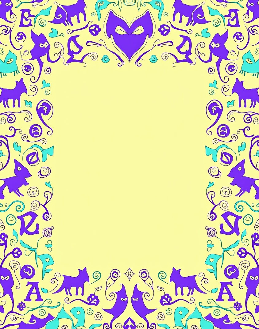 Whimsical Purple Teal Animal Border Rug