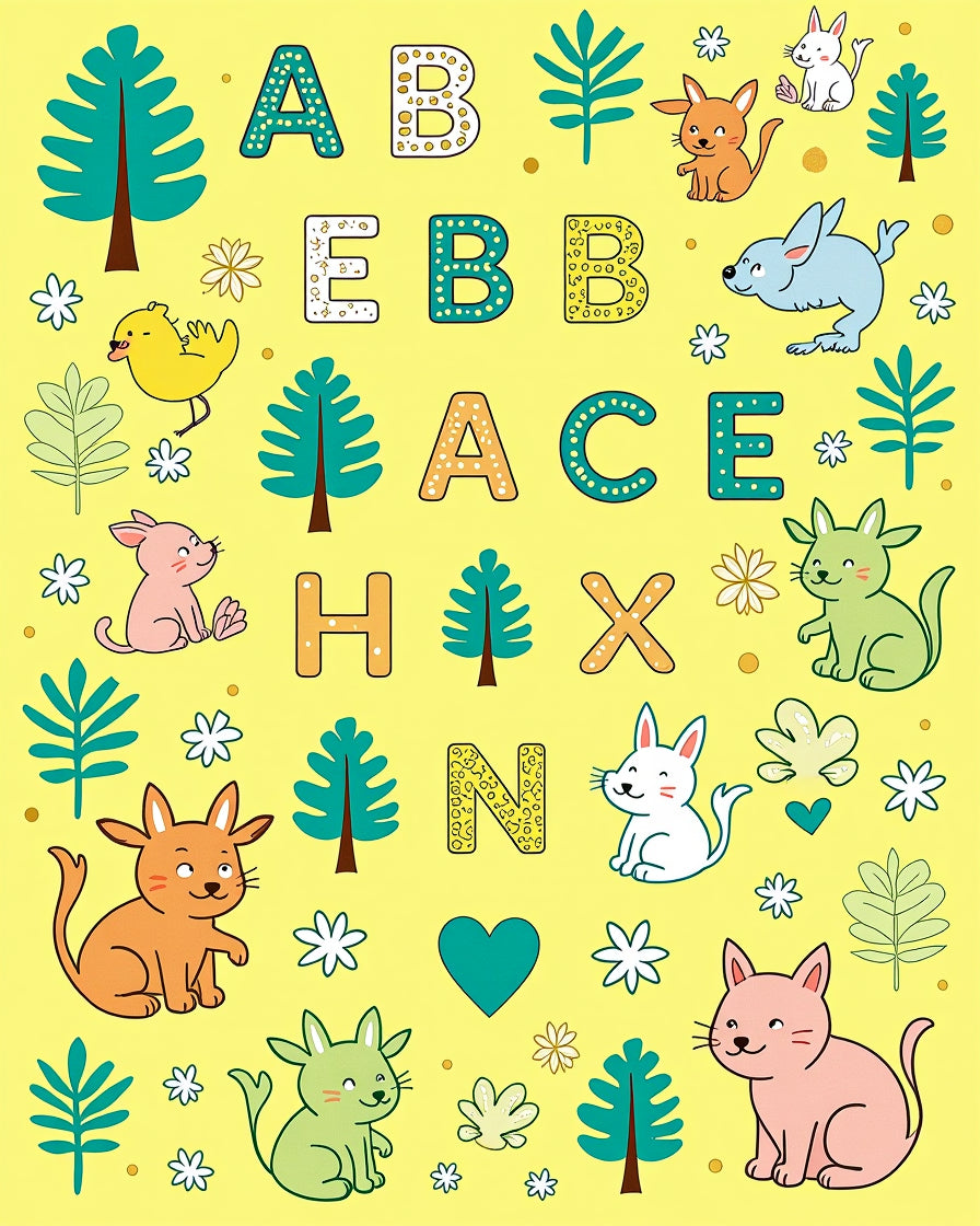 Whimsical Alphabet Meadow Animals Rug