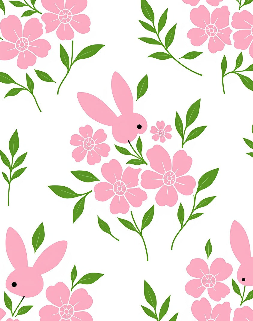 Sweet Pink Bunny Floral Arrangement Rug