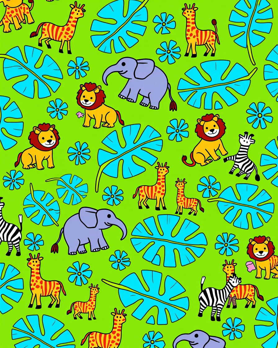 Vibrant Jungle Safari Animals Floral Rug