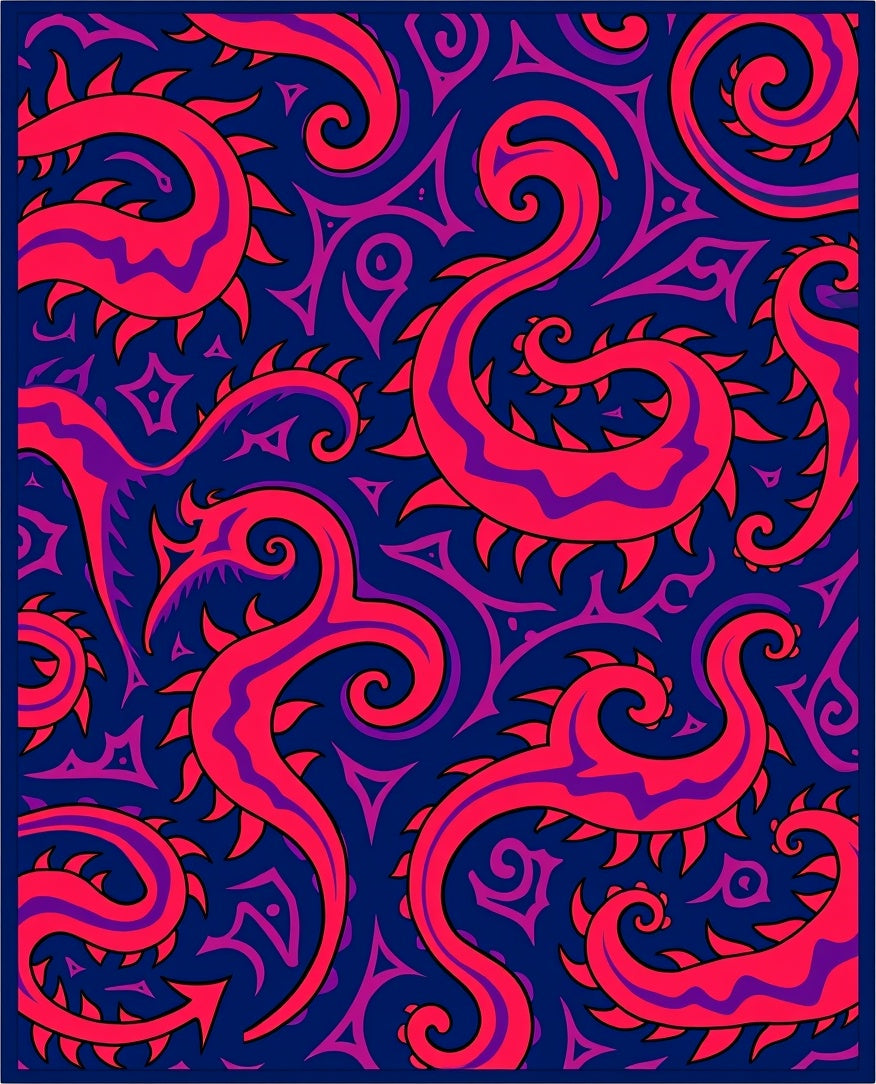 Vibrant Coral Swirl Tribal Rug