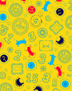 Playful Yellow Blue Red Figures Rug