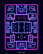 Neon Cyberpunk Blueprint Square Rug