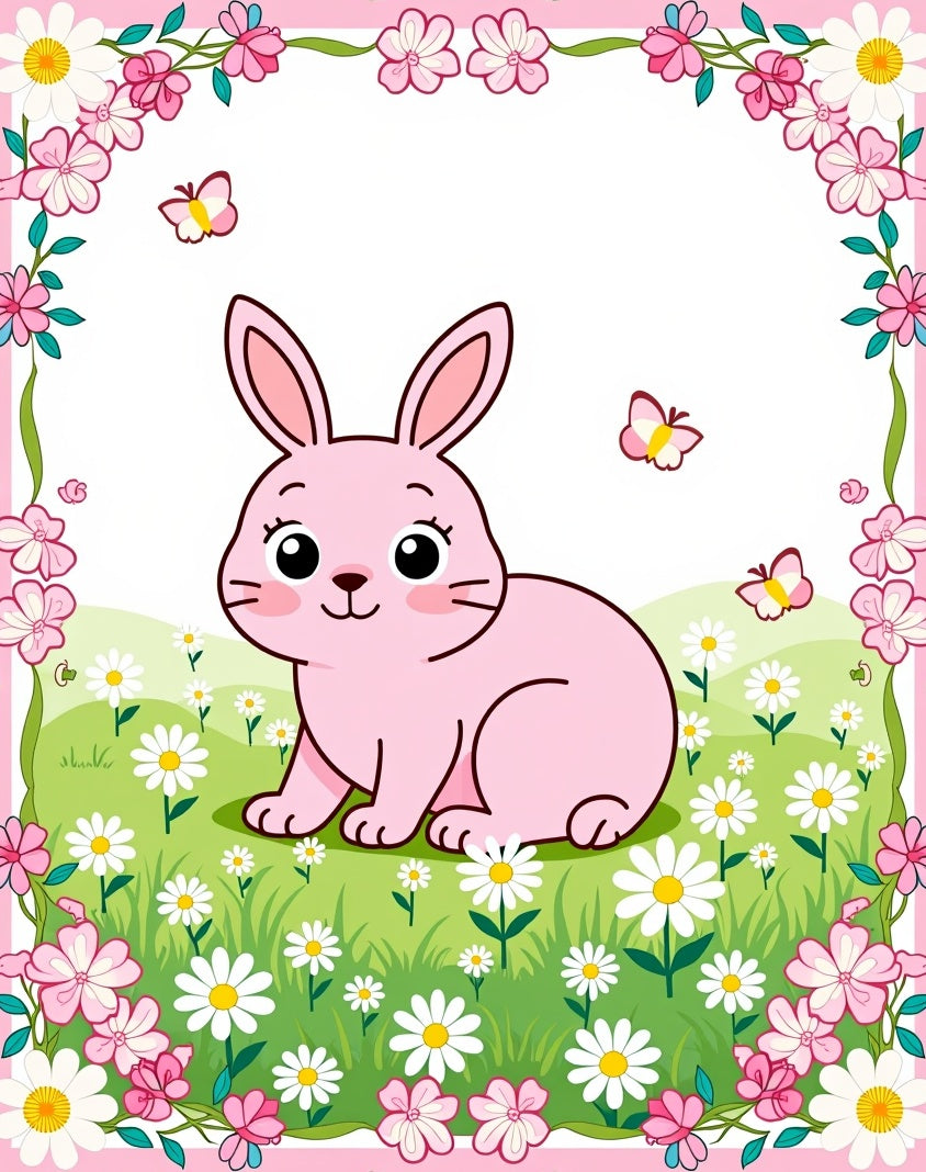 Pink Bunny Meadow Butterflies Rug