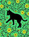 Black Cat Yellow Flower Vines Rug