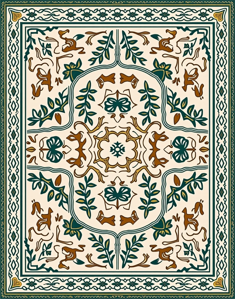 Earthy Brown Forest Creatures Medallion Rug