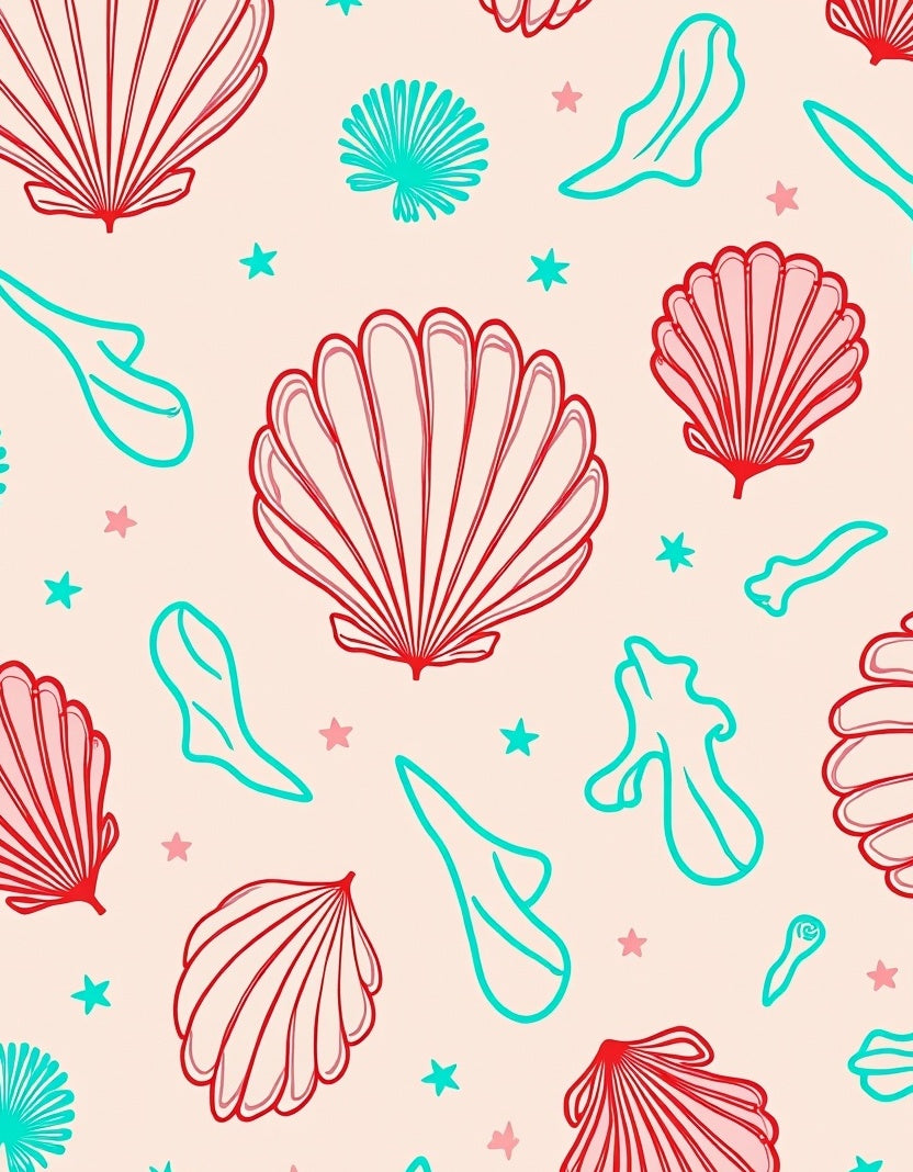 Coral Teal Shell Scatter Rug