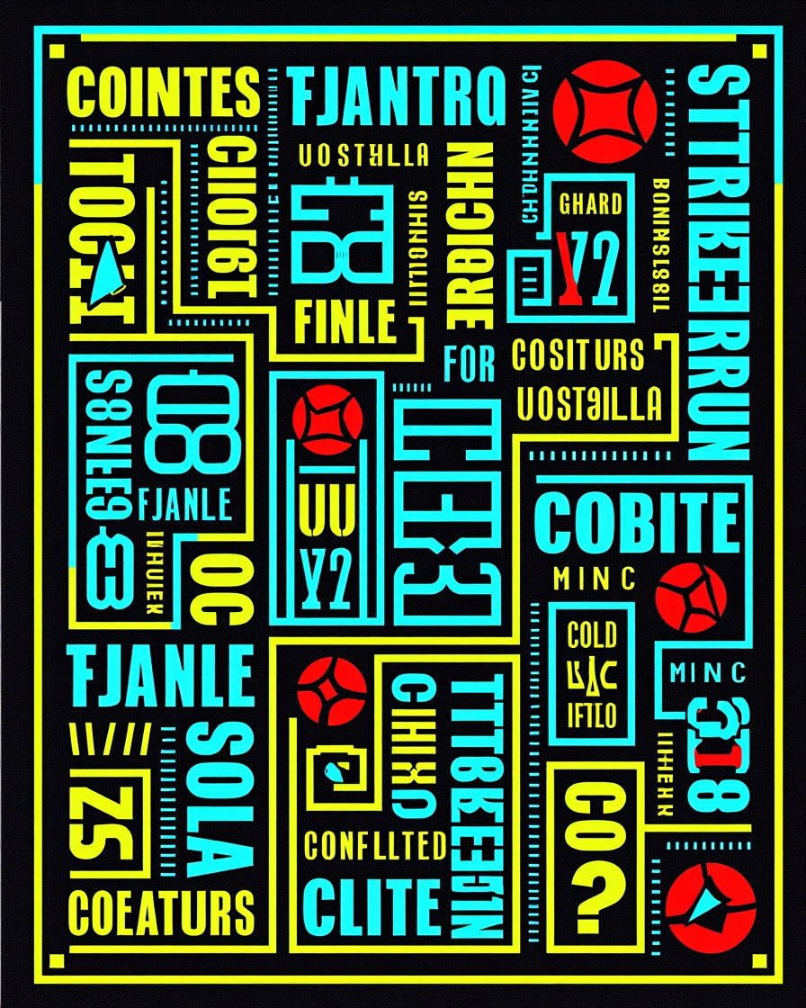 Bold Cyan Red Geometric Typography Rug
