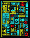 Bold Cyan Red Geometric Typography Rug